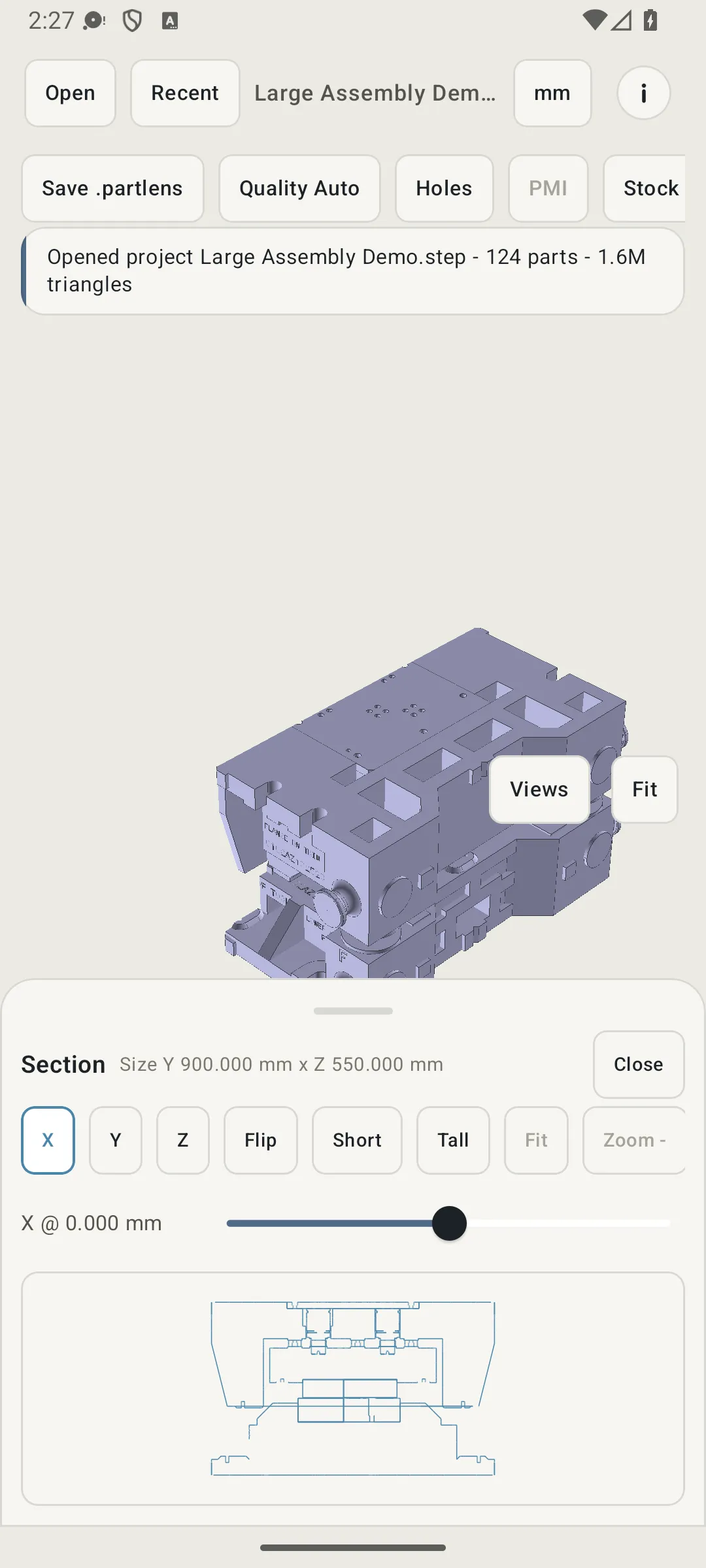 PartLens rendering a large STEP assembly on Android